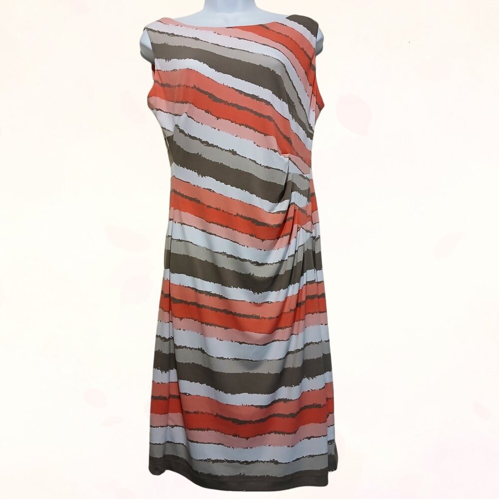 Connected Apparel Multicolored Strip Side Ruching Sleeveless Scoop Neck Dress 10